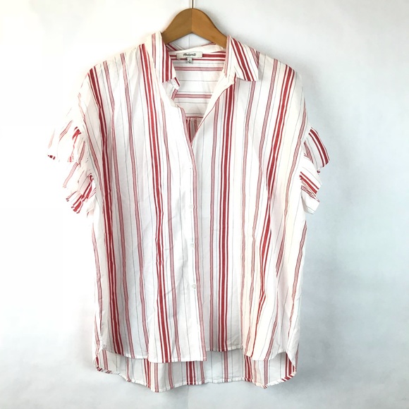 Madewell Tops - {MADEWELL} Red Stripe Central Ruffle Sleeve Shirt
